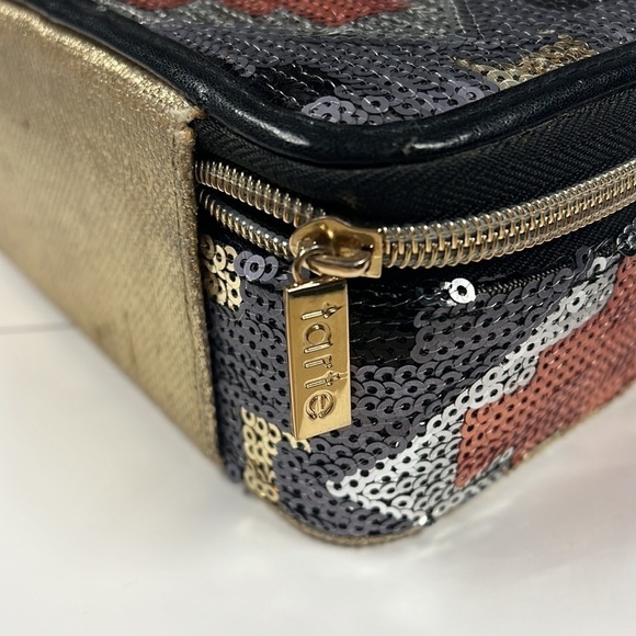 Tarte Sequin Rose Gold Black Box Structured Zip Around Cosmetic Case - Picture 4 of 7